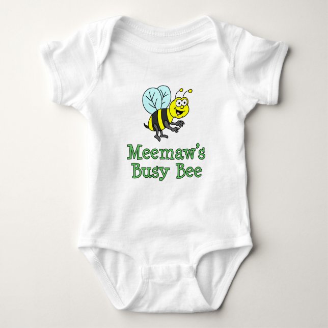 Meemaw's Busy Bee Cute Cartoon Baby Bodysuit (Front)
