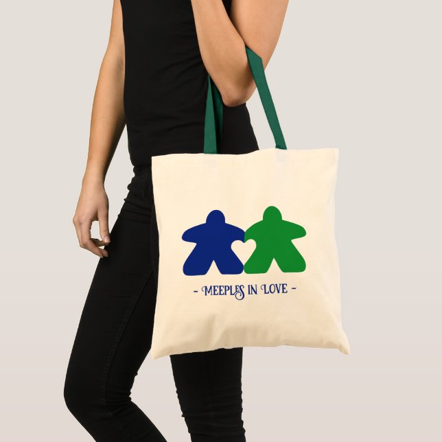 Meeples  in Love, Blue & Green Basic Tote Bag (Front (Product))