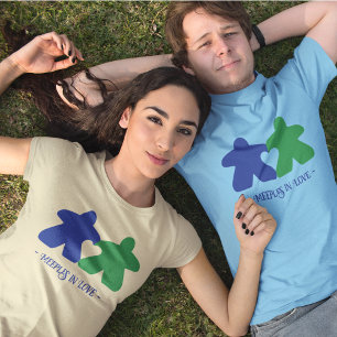Meeples in Love, Blue & Green Mens Shirt