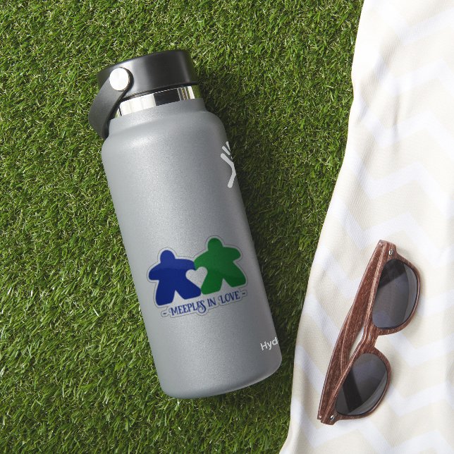 Meeples in Love, Blue & Green Vinyl Sticker (HydroFlask Insitu)