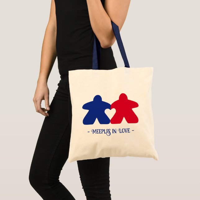 Meeples  in Love, Blue & Red Basic Tote Bag (Front (Product))