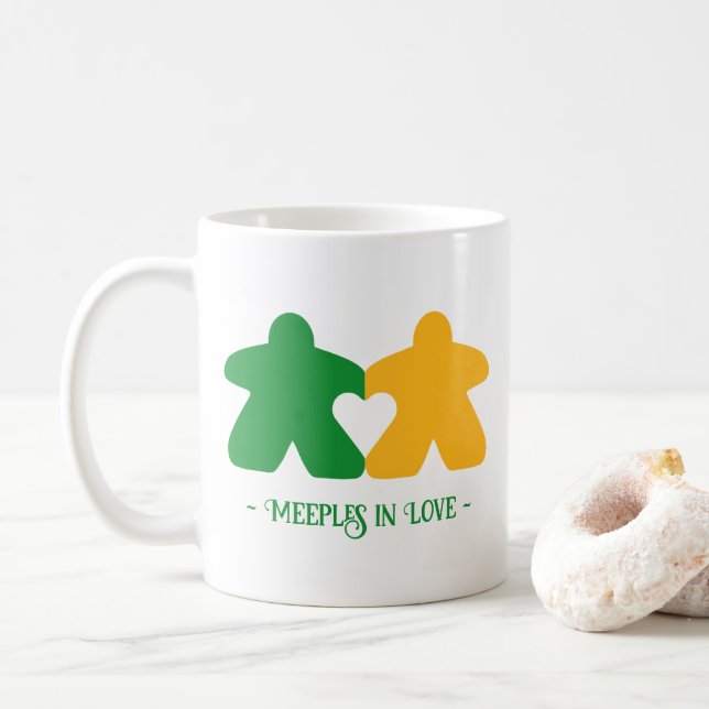 Meeples in Love, Green & Yellow Mug (With Donut)