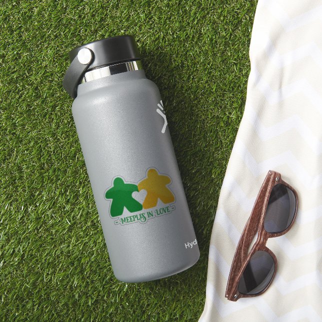 Meeples in Love, Green & Yellow Vinyl Sticker (HydroFlask Insitu)