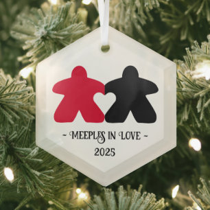 Meeples in Love,Red & Black Glass Ornament