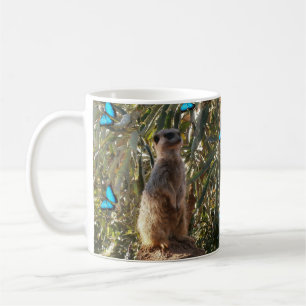 Meerkat And Blue Butterflies, Coffee Mug