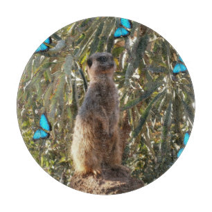 Meerkat And Blue Butterflies, Cutting Board