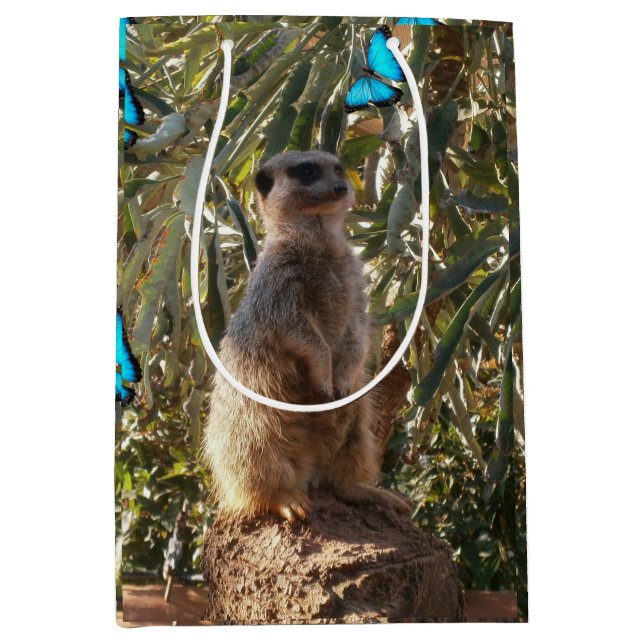 Meerkat And Blue Butterflies, Medium Gift Bag (Front)
