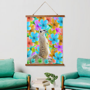 Meerkat And Multi Coloured Blossoms, Hanging Tapestry