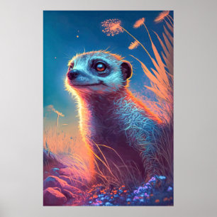 Meerkat Animal Portrait Painting Wildlife Outdoors Poster