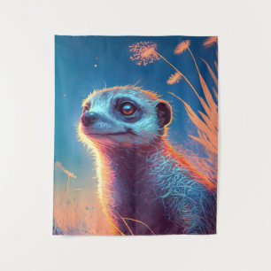 Meerkat Animal Portrait Painting Wildlife Outdoors Tapestry