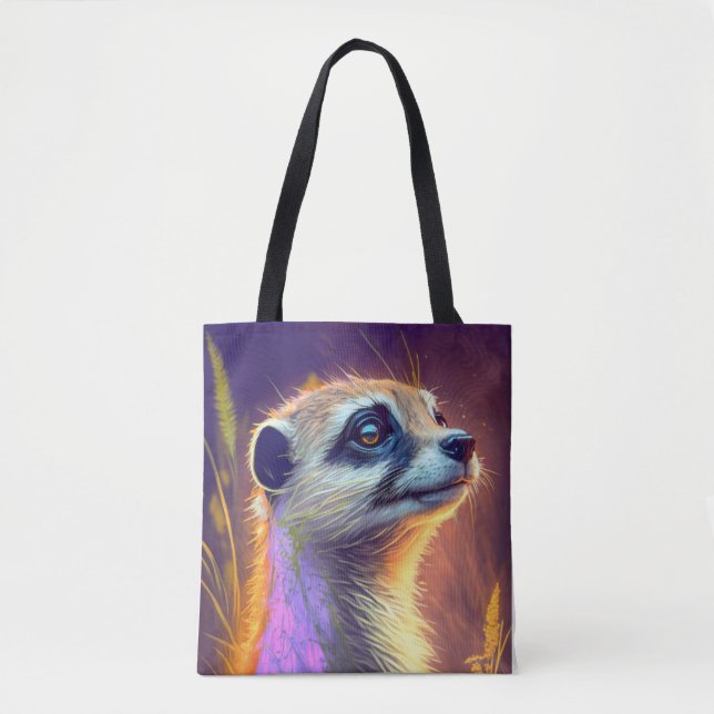 Meerkat Animal Portrait Painting Wildlife Outdoors Tote Bag (Front)