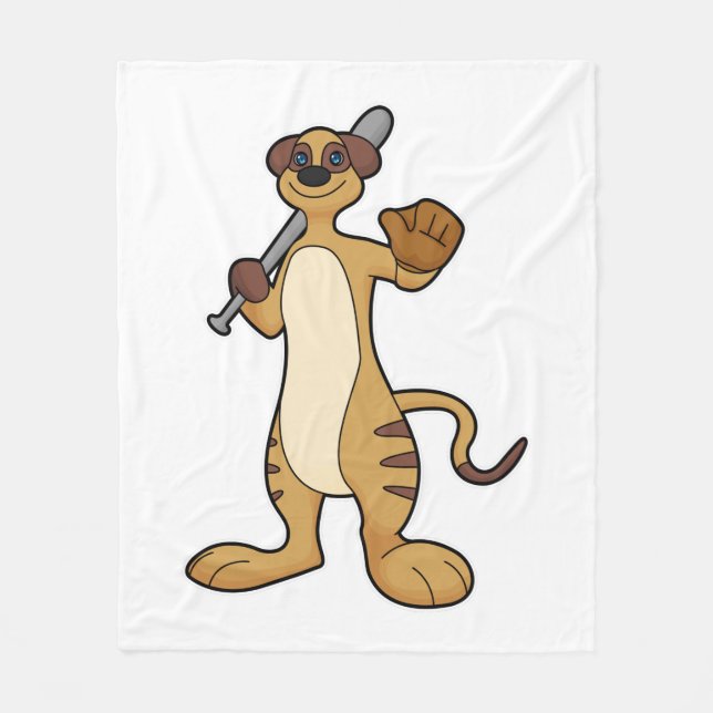 Meerkat as Baseball player with Baseball bat Fleece Blanket (Front)