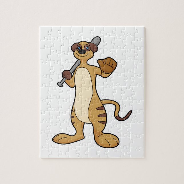 Meerkat as Baseball player with Baseball bat Jigsaw Puzzle (Vertical)