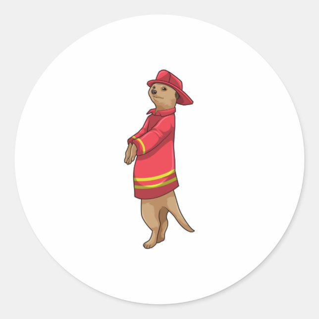 Meerkat as Firefighter with Helmet Classic Round Sticker (Front)
