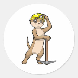 Meerkat as Miner with Pickaxe Classic Round Sticker