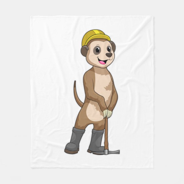 Meerkat as Miner with Pickaxe Fleece Blanket (Front)