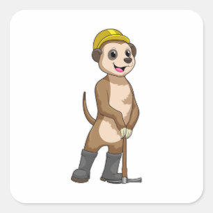 Meerkat as Miner with Pickaxe Square Sticker