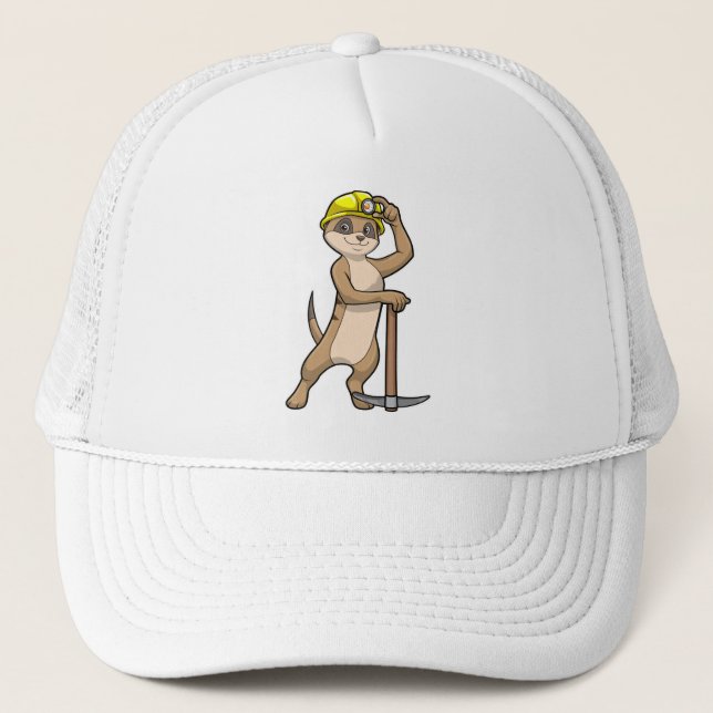 Meerkat as Miner with Pickaxe Trucker Hat (Front)