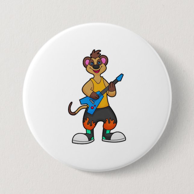 Meerkat as Musician with Guitar 7.5 Cm Round Badge (Front)