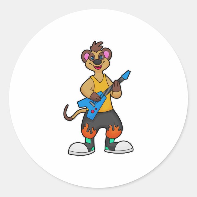 Meerkat as Musician with Guitar Classic Round Sticker (Front)