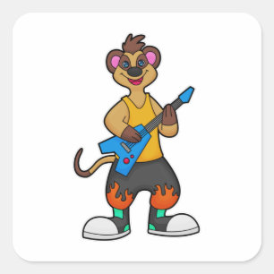 Meerkat as Musician with Guitar Square Sticker