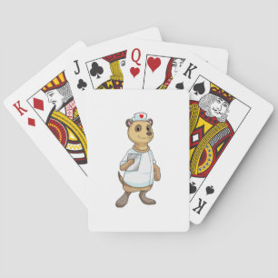 Meerkat as Nurse with Heart Playing Cards
