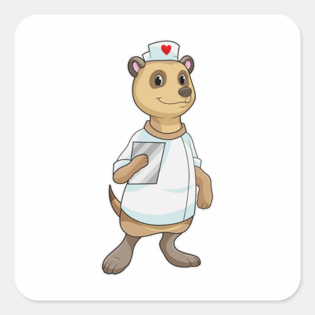 Meerkat as Nurse with Heart Square Sticker (Front)