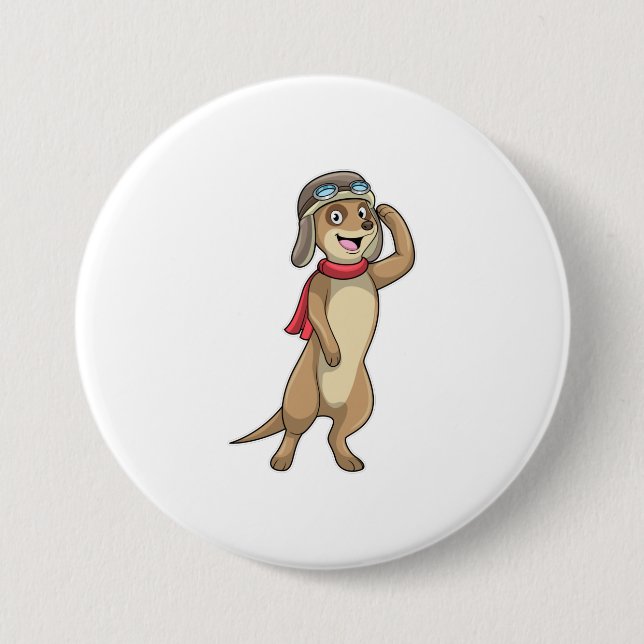 Meerkat as Pilot with Pilot hat 7.5 Cm Round Badge (Front)