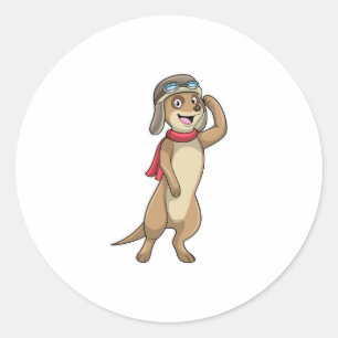 Meerkat as Pilot with Pilot hat Classic Round Sticker