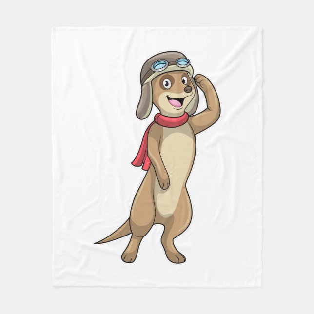 Meerkat as Pilot with Pilot hat Fleece Blanket (Front)