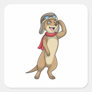 Meerkat as Pilot with Pilot hat Square Sticker
