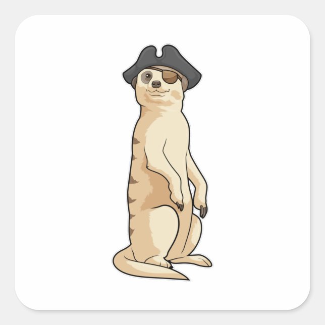 Meerkat as Pirate with Pirate hat Square Sticker (Front)