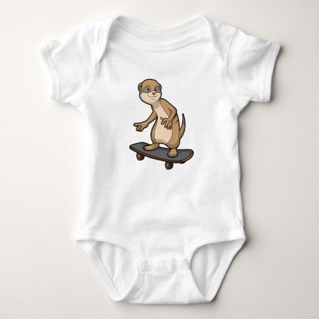 Meerkat as Skater with Skateboard Baby Bodysuit (Front)