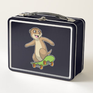 Meerkat as Skater with Skateboard Metal Lunch Box