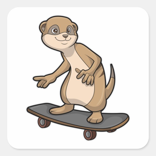 Meerkat as Skater with Skateboard Square Sticker (Front)