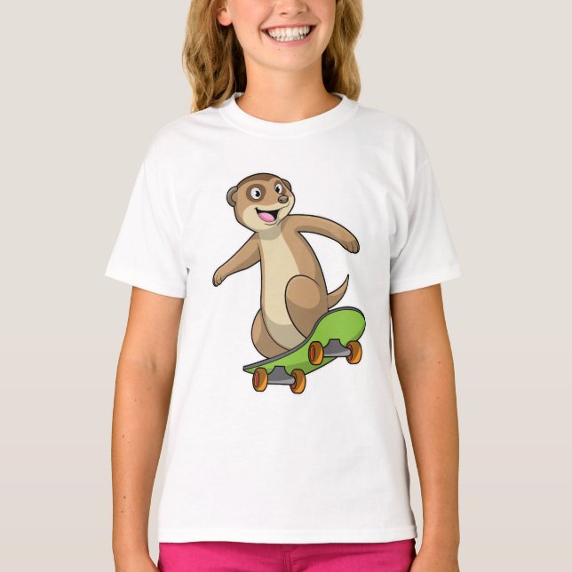Meerkat as Skater with Skateboard T-Shirt (Front)