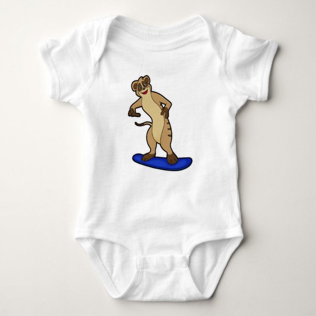 Meerkat as Snowboarder with Snowboard Baby Bodysuit (Front)