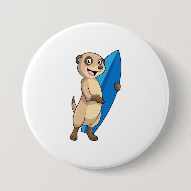Meerkat as Surfer with Surfboard 7.5 Cm Round Badge (Front)