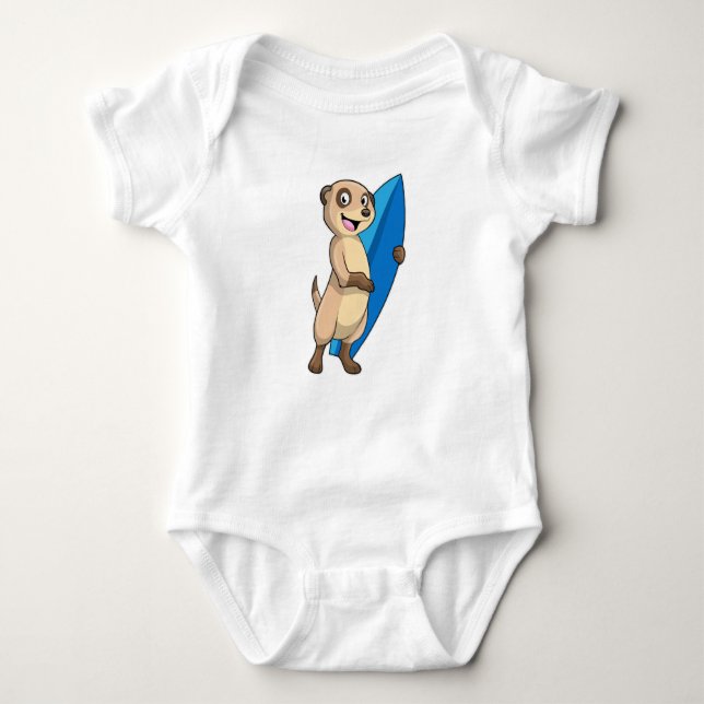 Meerkat as Surfer with Surfboard Baby Bodysuit (Front)