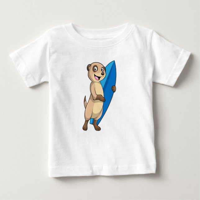 Meerkat as Surfer with Surfboard Baby T-Shirt (Front)