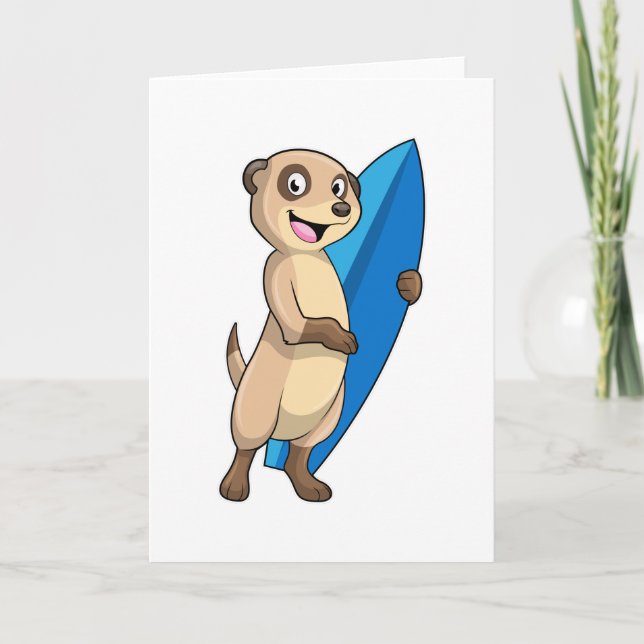 Meerkat as Surfer with Surfboard Card (Front)
