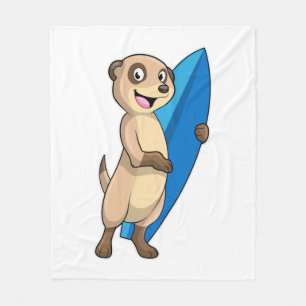 Meerkat as Surfer with Surfboard Fleece Blanket
