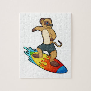 Meerkat as Surfer with Surfboard Jigsaw Puzzle