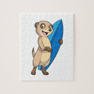 Meerkat as Surfer with Surfboard Jigsaw Puzzle