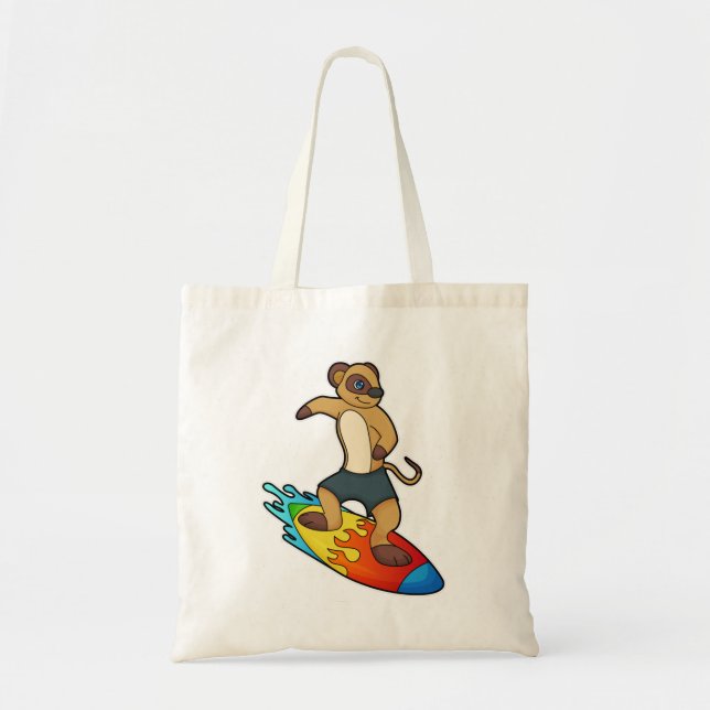 Meerkat as Surfer with Surfboard Tote Bag (Front)