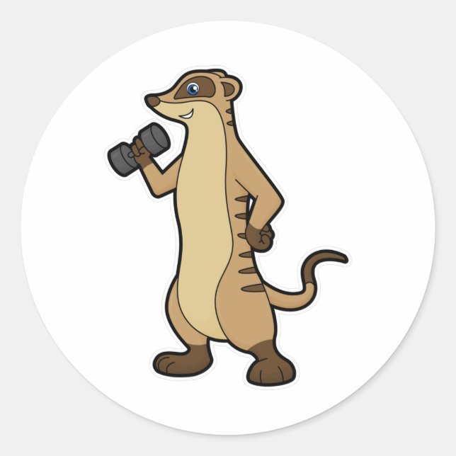 Meerkat at Strength training with Dumbbell Classic Round Sticker (Front)