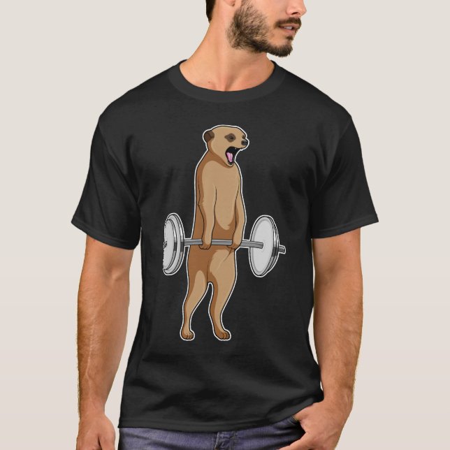 Meerkat Bodybuilding Dumbbells T-Shirt (Front)