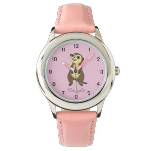 Meerkat Cartoon Simple Pink Kids Name Watch