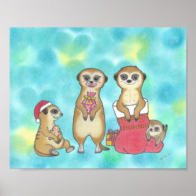 Meerkat  Christmas  Holiday Animal Nursery Poster (Front)