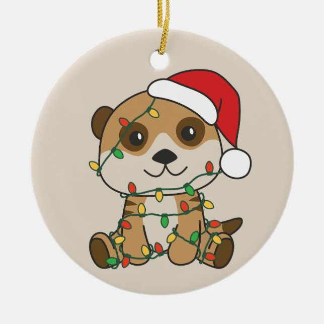 Meerkat Christmas Winter Animals Holiday Meerkats Ceramic Ornament (Front)